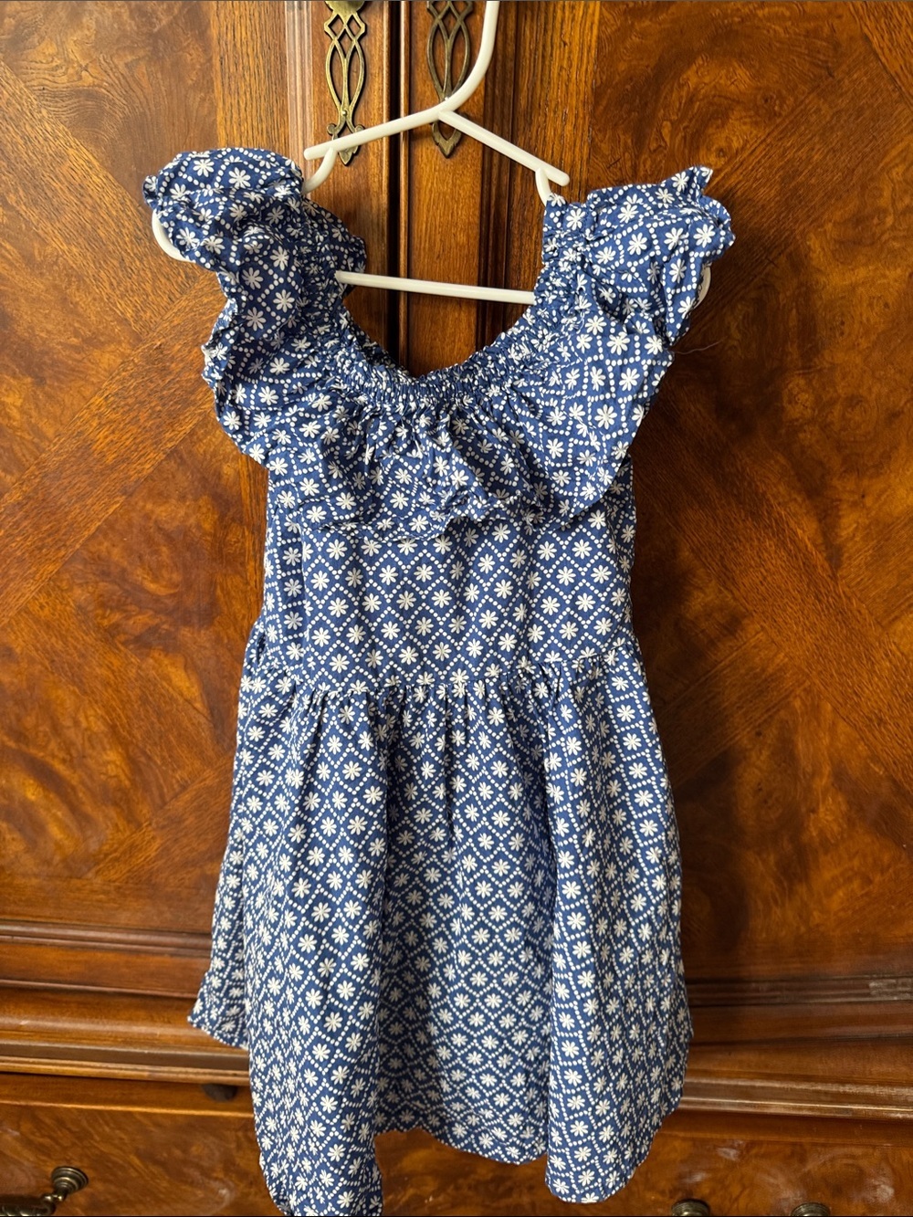 btween Navy Blue and White Floral Ruffle Dress for Girls size 5